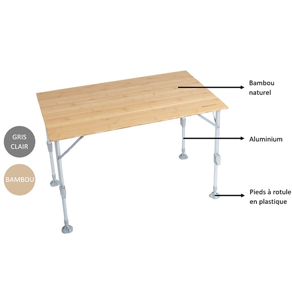 Table de camping Bambou Trigano pliable 120X80