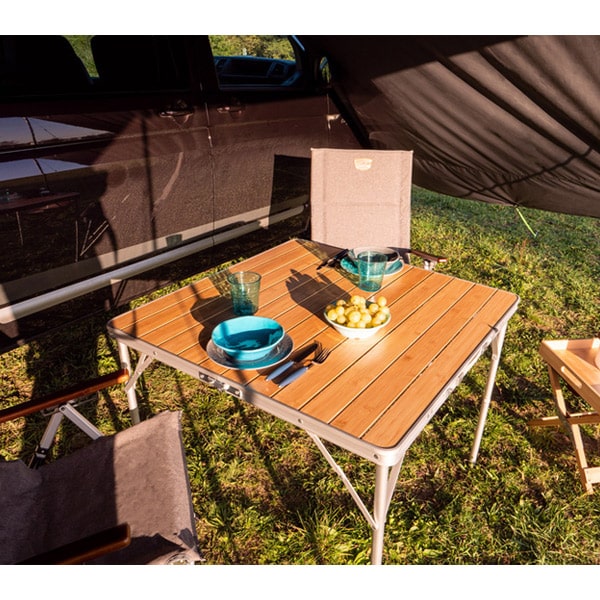 Table de camping pliante 120x90 plateau bambou- Camping-car