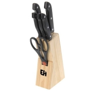 Set de 5 couteaux + ciseaux avec support en bois - 7 pièces