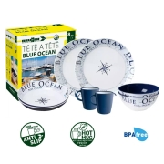 Lot de vaisselle Brunner 8 pièces Blue Ocean mélamine Tête-à-Tête
