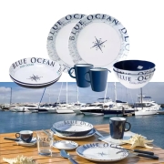Lot de vaisselle Brunner 8 pièces Blue Ocean mélamine Tête-à-Tête