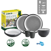 Lot de vaisselle Brunner 8 pièces Granyte mélamine Tête-à-Tête