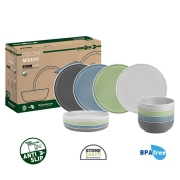 Lot de vaisselle Brunner Mélamine DOLOMIT anti-dérapant 12 pièces