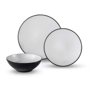Lot vaisselle mélamine Fjord 6 pièces noir et blanc tête-à-tête