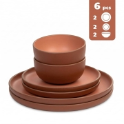 Lot vaisselle Malmö 6 pièces terracotta tête-à-tête