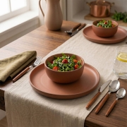 Lot vaisselle Malmö 6 pièces terracotta tête-à-tête